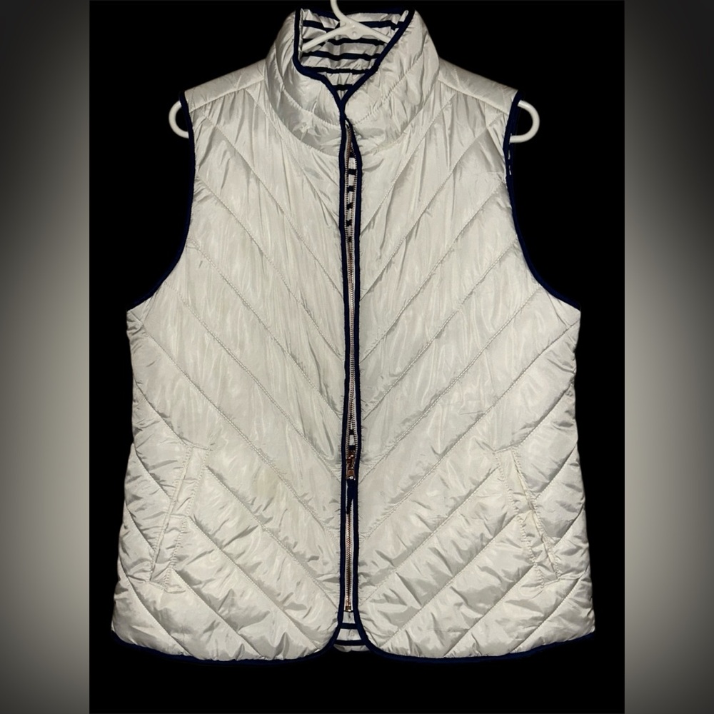 Kensie Jeans Reversible Puffer Vest XL White Navy Stripe Quilted Nautical